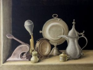 An assembly of old and quirky metal things. Original watercolour